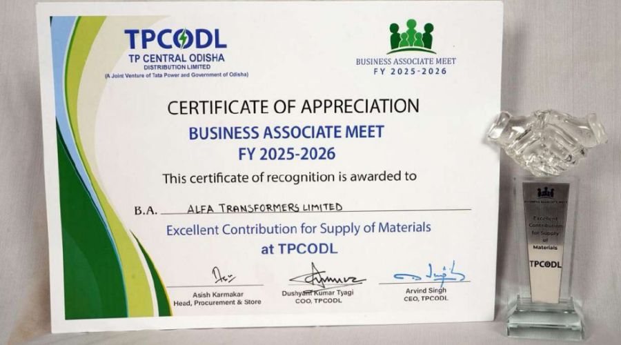 Alfa Transformers Ltd receives award from TPCODL